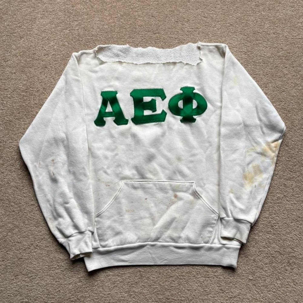 True Vtg 1960s/1970s Alpha Epsilon Phi Sorority Sweatshirt Greek Embroidered‎